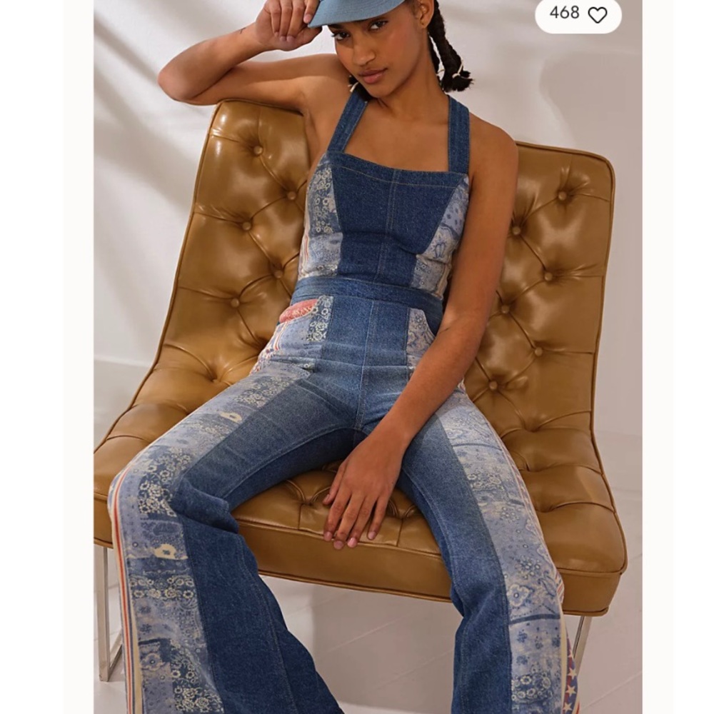 🌿|NWT| Free People Dallas Denim Flare Jumpsuit - Picture 3 of 15